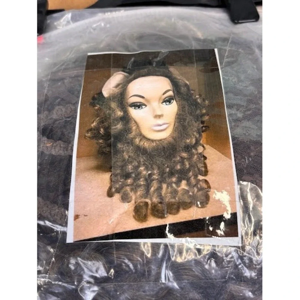 Brown Curly Lion Costume Wig with Ears and Beard Synthetic‎ Fiber Adjustable Cap